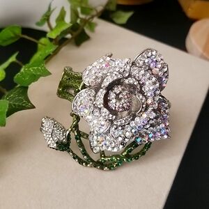 Statement Rose Flower Hinge / Clamper Crystal Bracelet